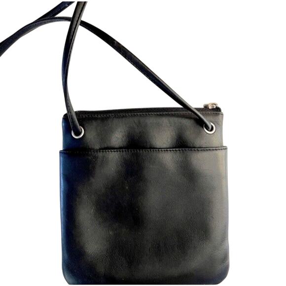 Vintage HOBO Black Leather Crossbody Bag Purse Envelope Style Pockets Zipper - Picture 3 of 7